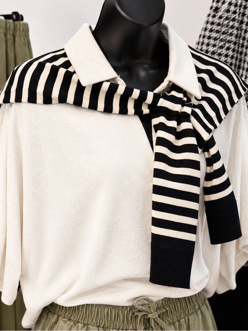 Black Ivory Striped Preppy Sweater Illusion Shrug Shoulder Wrap NWT